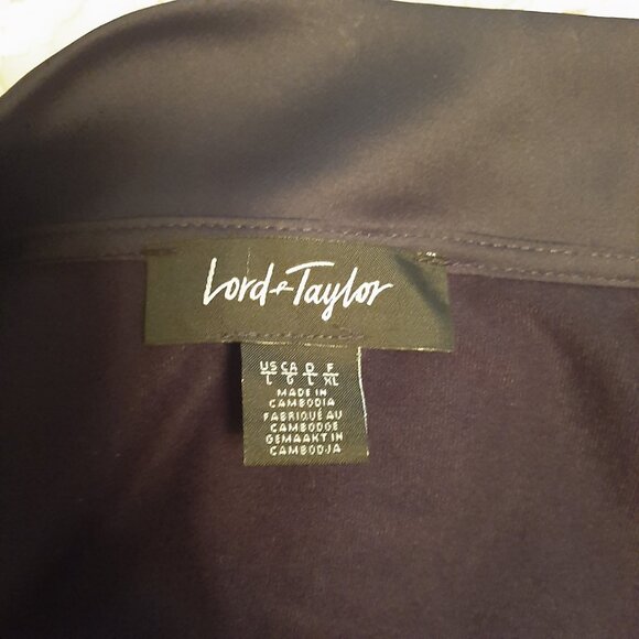 LORD & TAYLOR Classic Black V-neck Long Sleeve Blouse w Satin Neck Tie - Size L - Picture 8 of 12